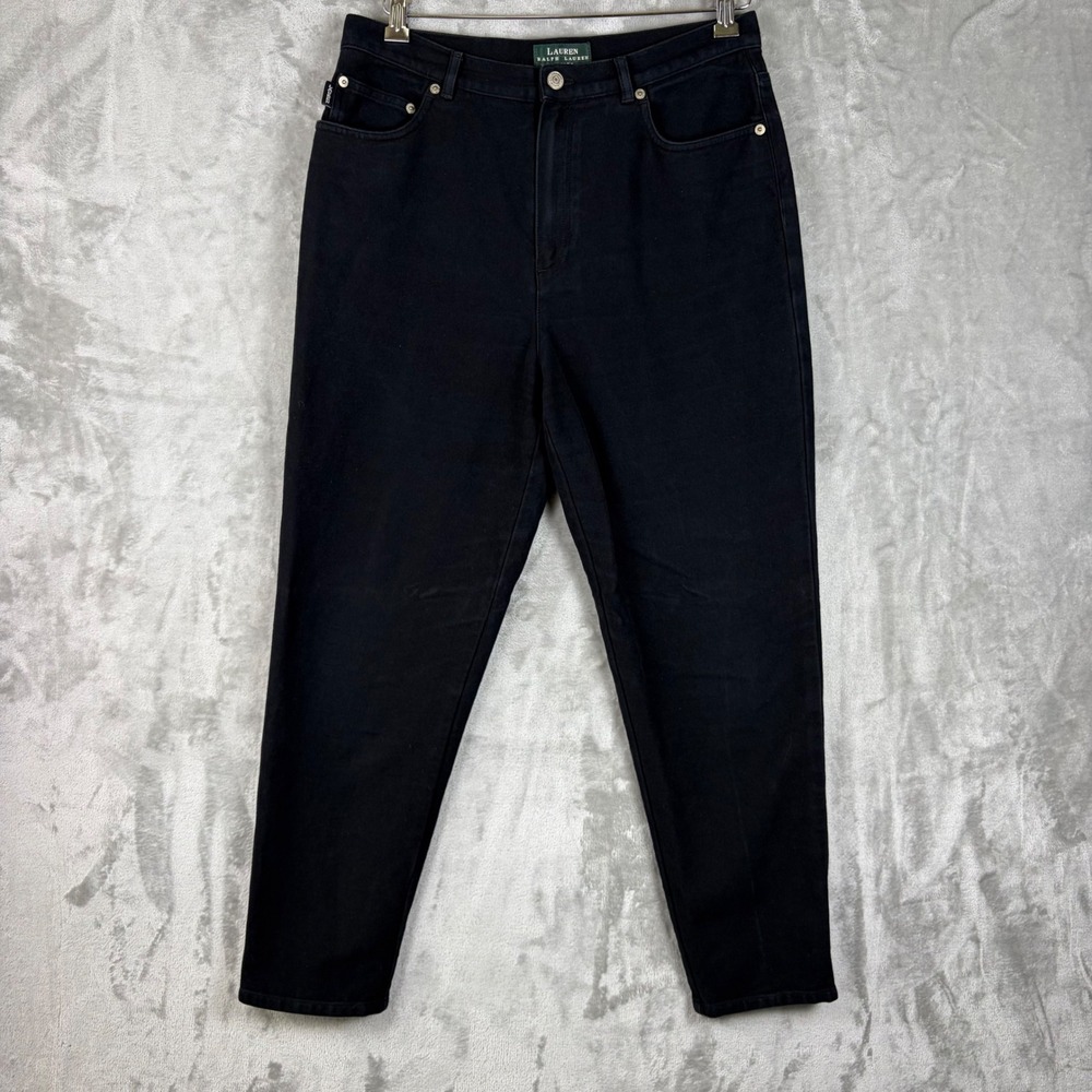 Lauren Ralph Lauren Womens Petite‎ Pants Black Denim High Rise Tapered 12P